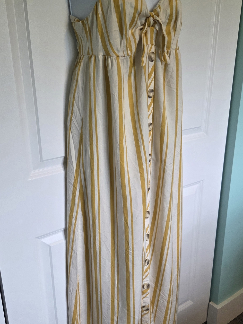 Promod Cream and Yellow Striped Button-Front Maxi Dress - Picture 4 of 6